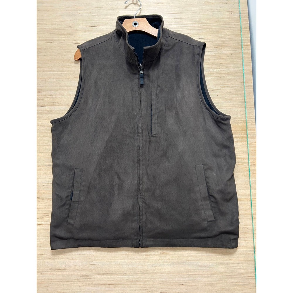 Weatherproof Mens Large Brown Suede Like Full Zip Vest Lined‎